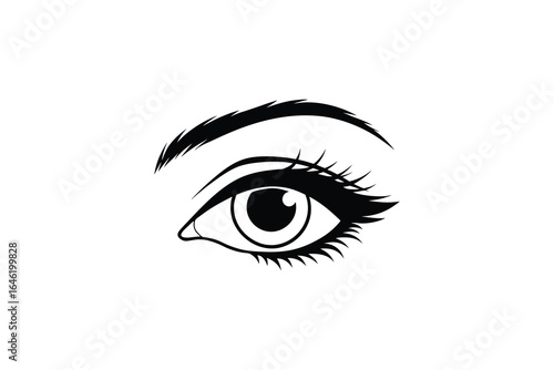 Black and white illustration of a human eye with heavy makeup silhouette