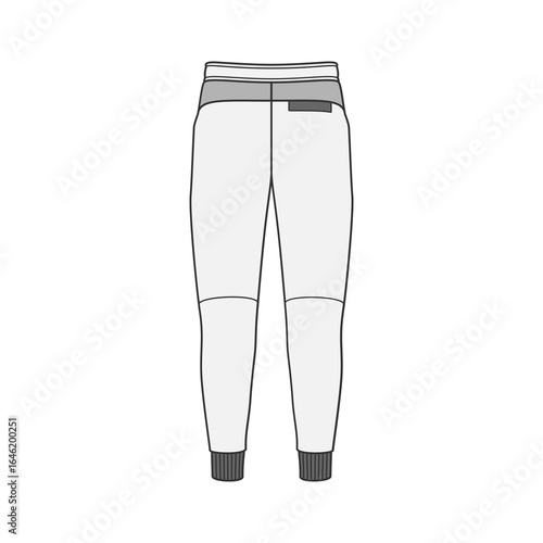 Sleek modern grey and white athletic jogger pants design with elastic waistband and cuffs, perfect for activewear fashion concepts.