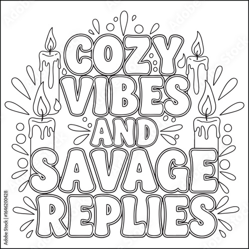Cozy swear word. Bold and easy coloring pages for adults.