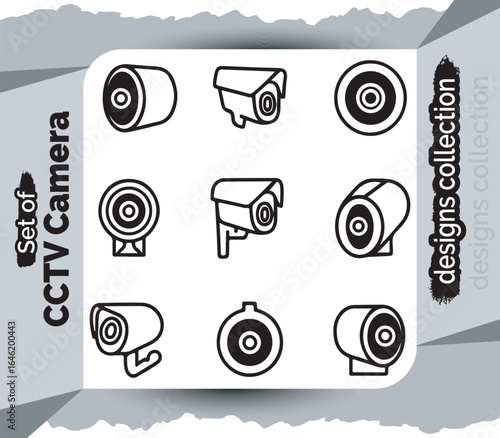 CCTV Camera Design Collection Diverse Security System Icons Featuring Surveillance Technology and Security System Elements in Vector