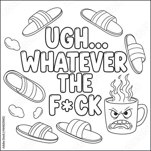 Cozy swear word. Bold and easy coloring pages for adults.