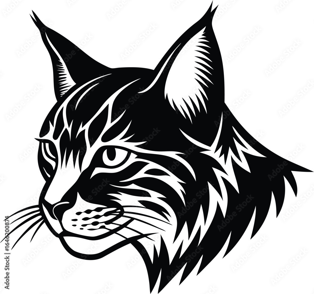 Obraz premium Stylized black and white lynx head profile