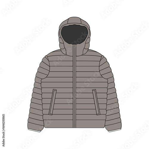 Stylish puffer jacket with hood, modern apparel design for winter, outdoor adventure, fashion and clothing