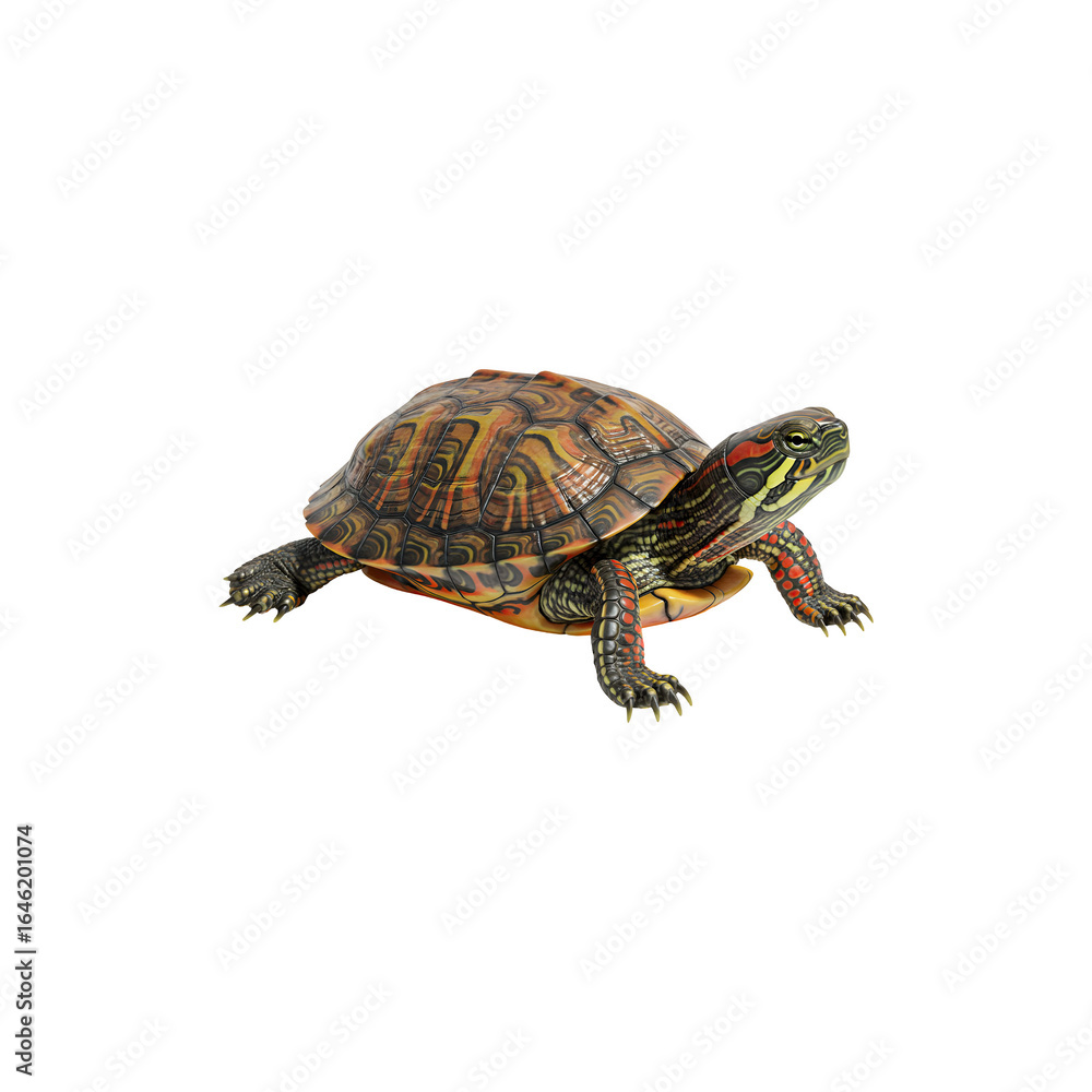 Fototapeta premium Cute tortoise wearing a party hat isolated on white background for funny animal and celebration concepts