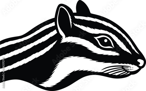 Stylized black and white chipmunk head profile