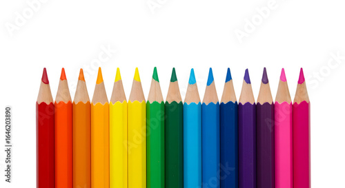 Colored pencils arranged on a white background