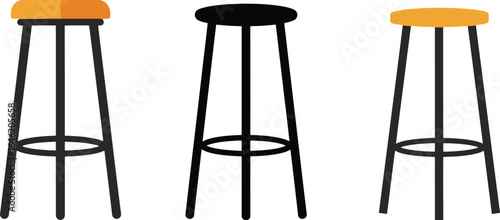 Minimalist illustration featuring three stools in varying colors and designs
