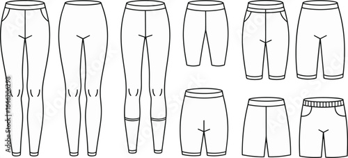 Vector illustration of leggings and shorts collection, activewear fashion templates for sports, fitness, gym, and casual style