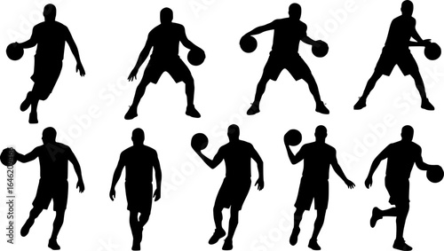Basketball player dribbling silhouette vector illustration
