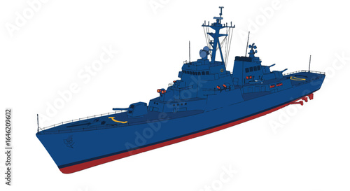 Stylized vector illustration showcasing a powerful naval destroyer ship design