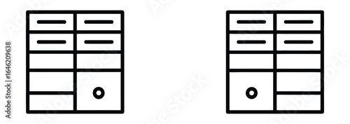 Illustration of two filing cabinets isolated on white background, showcasing a simple design with multiple drawers for organized storage of documents and files in an office or home setting