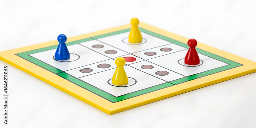 Naklejka premium Ludo board with tokens in starting position on white background for competitive play visuals