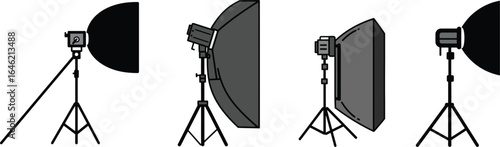 Diverse studio lighting equipment setup illustration for photographic purposes