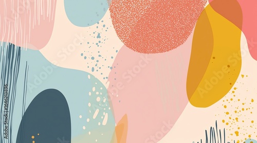 Abstract Composition with Textured Circle and Organic Shapes in Pastel Colors