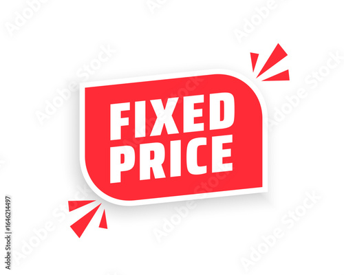 Red fixed price tag with white text and ribbon ends