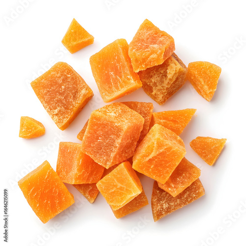 Dried pumpkin pieces, isolated on a clean white background, used for cooking,