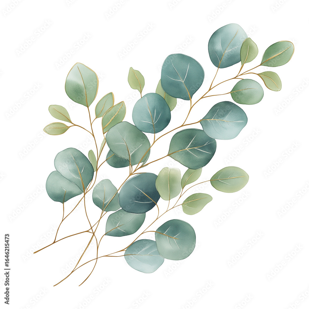 Obraz premium Botanical Leaves and Eucalyptus Branch Illustration on Transparent Background