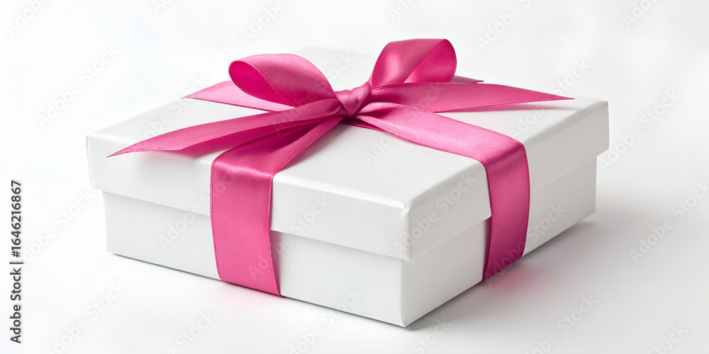 Obraz premium Gift box with pink ribbon isolated on white background for charming and stylish celebration visuals