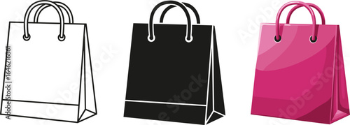 Stylish paper shopping bags with rope handles, retail packaging design, eco-friendly gift bag collection illustration