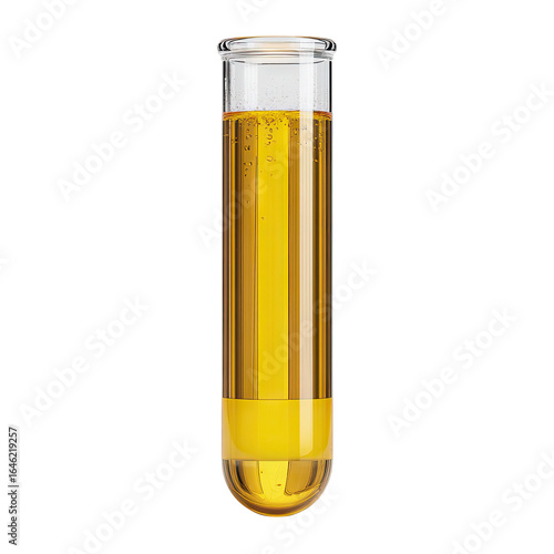 Clear glass test tube filled with golden liquid
