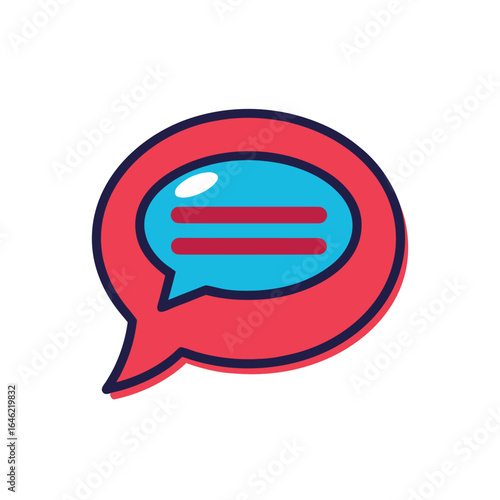 "Vector Speech Bubble Icon – Glossy Red and Blue Chat Symbol with Stylized Text Lines – Flat Design Representing Communication, Messaging, Conversation, and Digital Interaction – Ideal for UI Elements