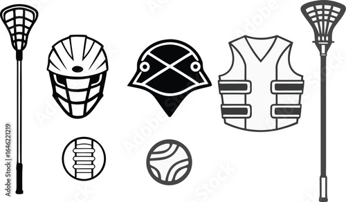 Lacrosse equipment set with sticks helmet pads and balls illustration