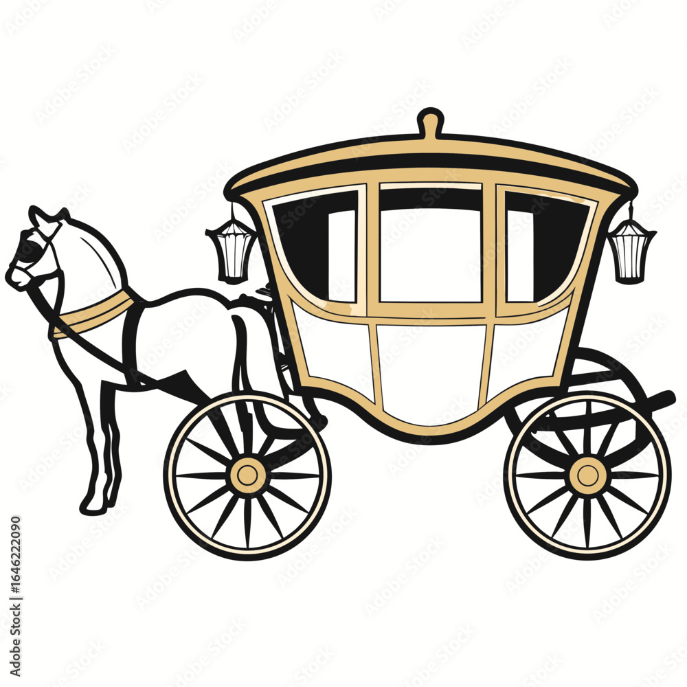 Fototapeta premium Horse-drawn carriage with lanterns in classic design icon 