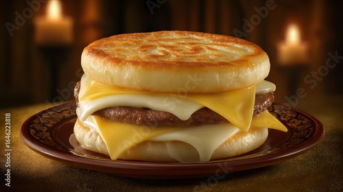 Wallpaper Mural Two-layered cheese burger on a plate. Torontodigital.ca