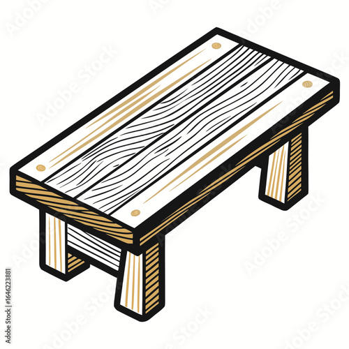 Wooden bench with rustic design in natural wood tones  
