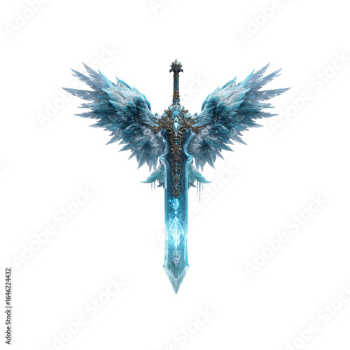 Frozen Wings Sword Fantasy Weapon with Ice Wings and Crystal Blade