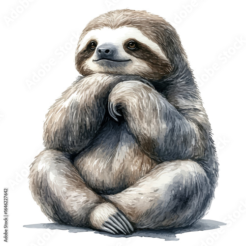Sloth, watercolor drawing vector, isolated on a white background.