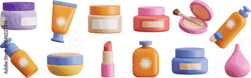 Essential Makeup Tools and Cosmetic Containers Set, Cream Jars, Brushes, Tubes, Bottles, and Sponge for Skincare and Beauty Routines