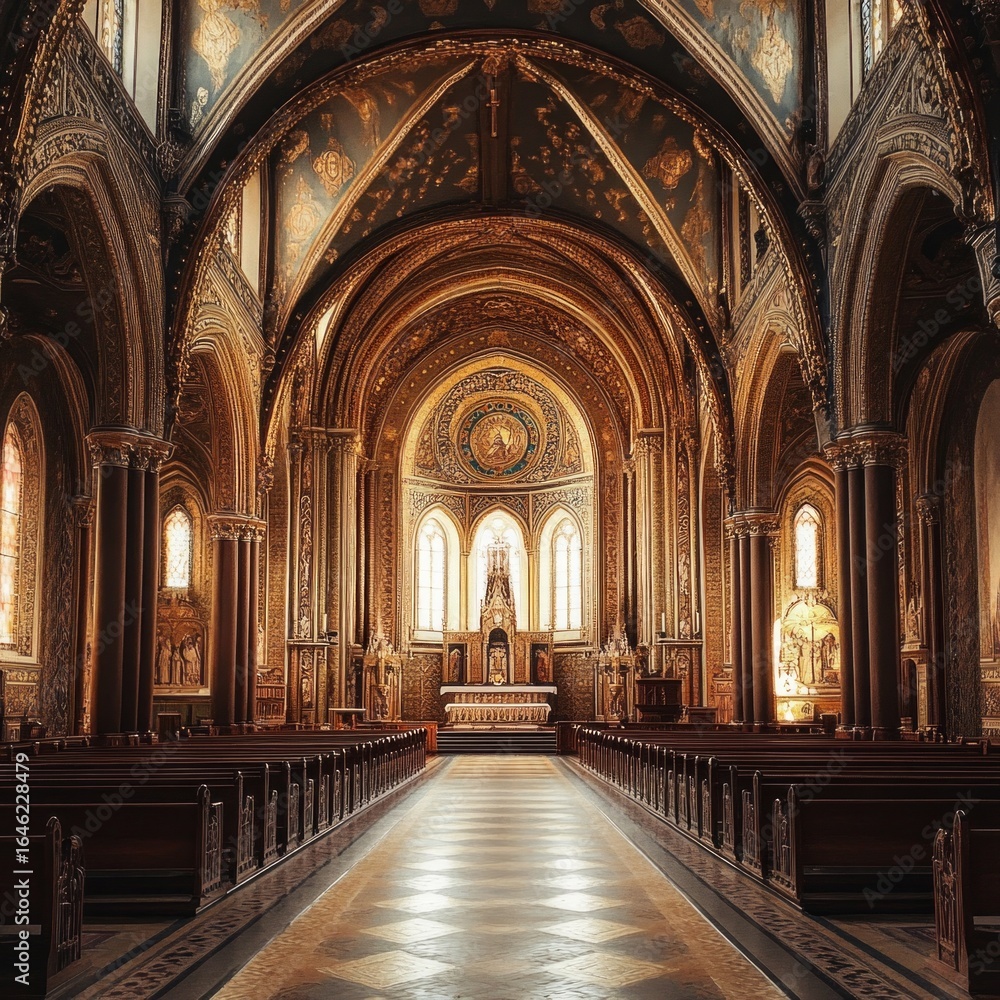 Fototapeta premium Ornate Catholic Sanctuary with Gold Detailing and High Fidelity Design