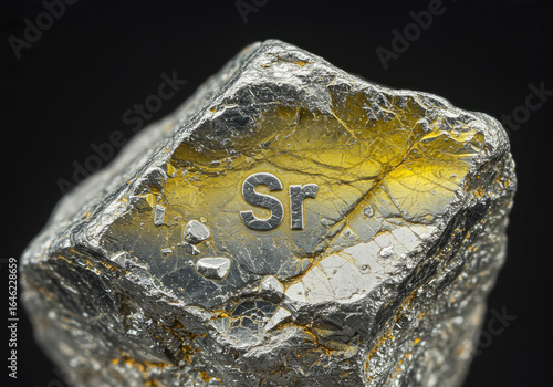 Element Strontium (Sr) A close-up of a piece of pure strontium metal, freshly exposed to air