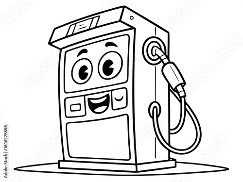 . Cute cartoon-style fuel pump with smiling face.
