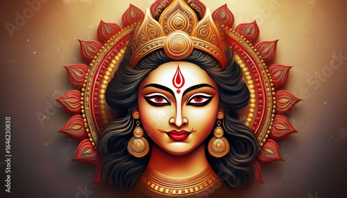 Navratri Maa Durga Portrait - Divine Hindu Goddess Artwork for Festival
