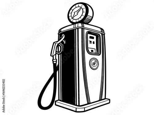 . Vector icon of a vintage retro gas pump with chrome accents.
