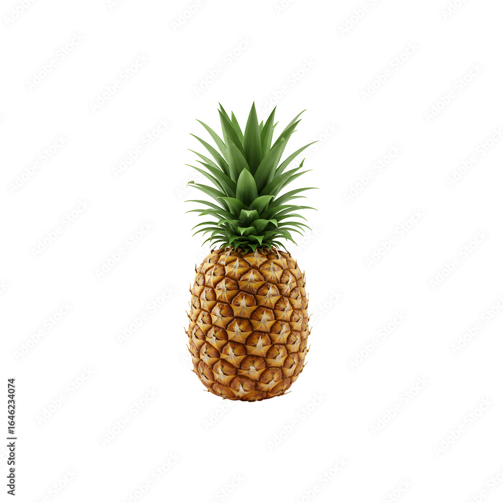 Fototapeta premium Fresh pineapple isolated on white background for tropical, summer, and exotic fruit designs