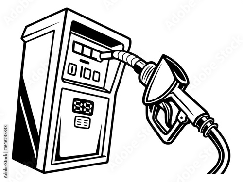 "Minimalist vector icon of a fuel pump with digital display, flat design, bold outlines, monochrome palette"

