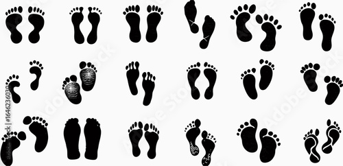 Collection of Black Footprint Silhouettes: Various Sizes and Angles