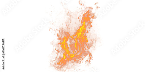 Isolated image of a vibrant orange fire with yellow flames against a black background creating a hot effect