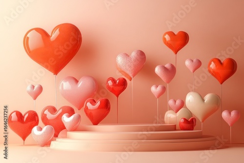 Colorful Heart Balloons Create a Festive Display for Celebrations and Romanti...