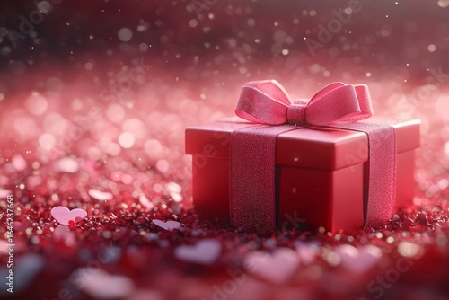 Elegant Pink Gift Box With Hearts, Ribbons and Festive Decorations for Specia...