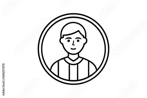 Minimalist User Avatar Icon, Black Outline Profile in Circular Frame