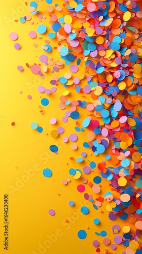 Colorful Confetti Scattered on Bright Yellow Background for Celebration and F...