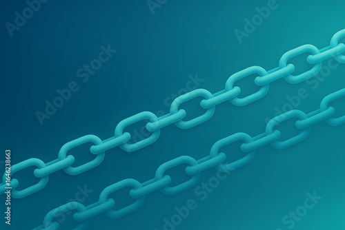 Repeating 3D chain links across a soft blue–teal gradient mesh. Clean, corporate-friendly blockchain/fintech backdrop with generous copy space; no text or logos.