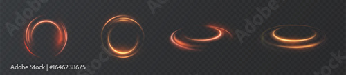 Bright orange glowing swirls with blur effect. Vector light effect on dark background.