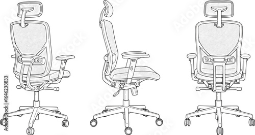 Ergonomic Office Chair, Mesh Backrest, Adjustable Headrest, Armrest Design, Lumbar Support, Contoured Seat, Swivel Base, Chair Views