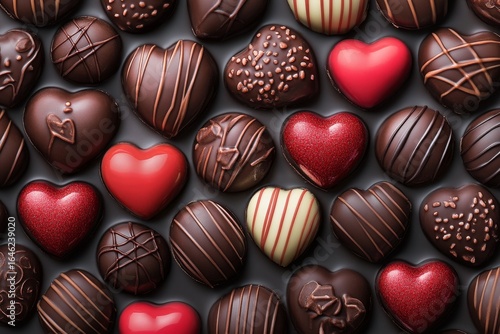 Assorted Heart Shaped Chocolates Arranged in a Colorful Display for Special O...