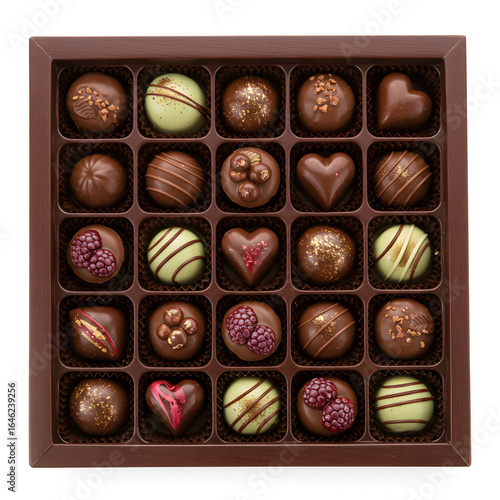 Assorted chocolate truffles in a box, perfect for a gift isolated on white background